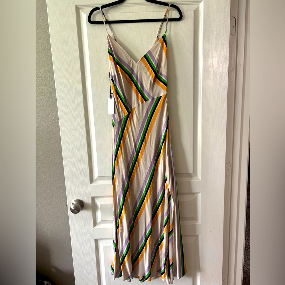 NWOT ASTR the Label Jessi Taupe Multi Striped Midi Dress